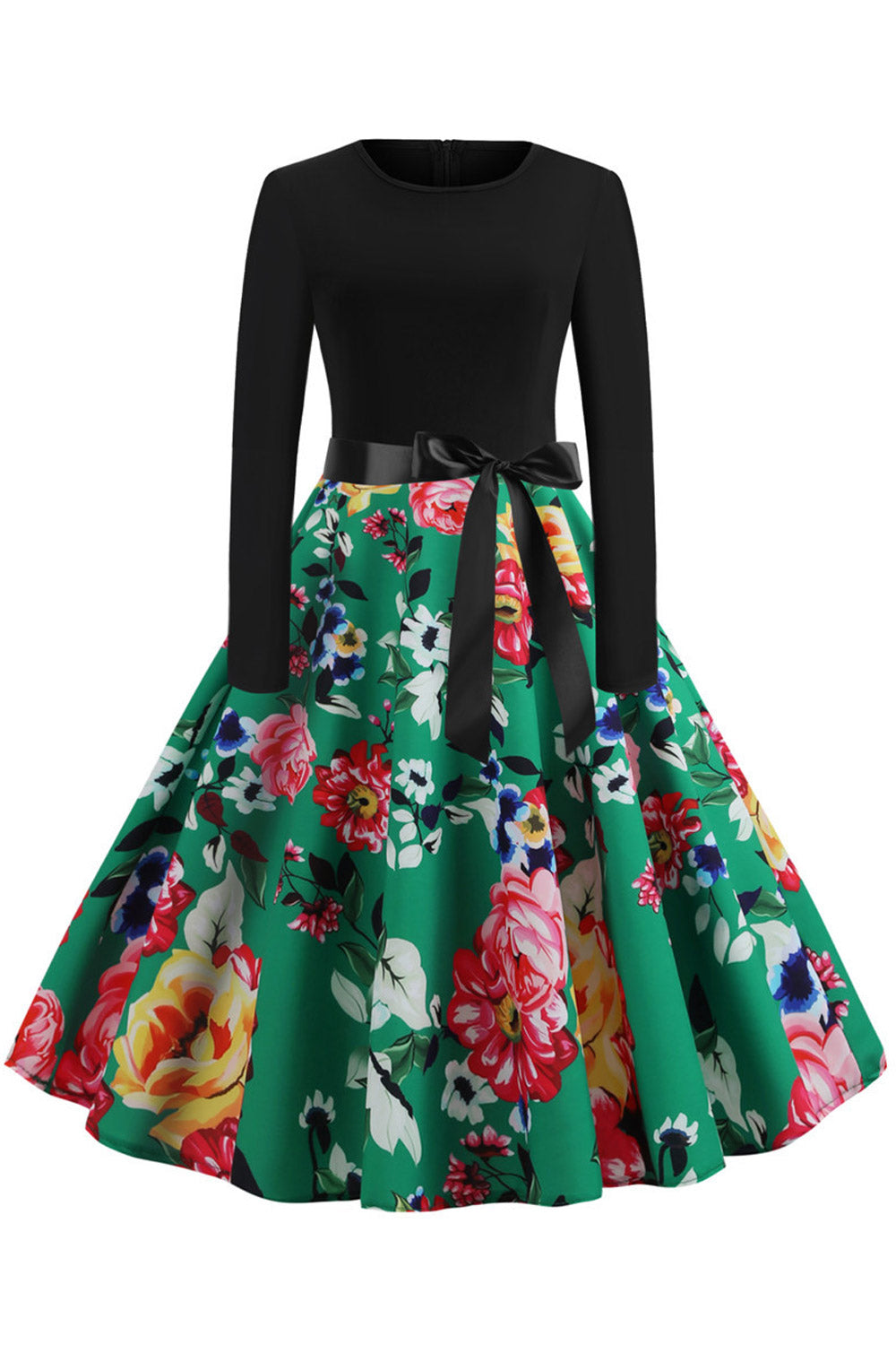 Women Round Neck Floral A-Line Dress