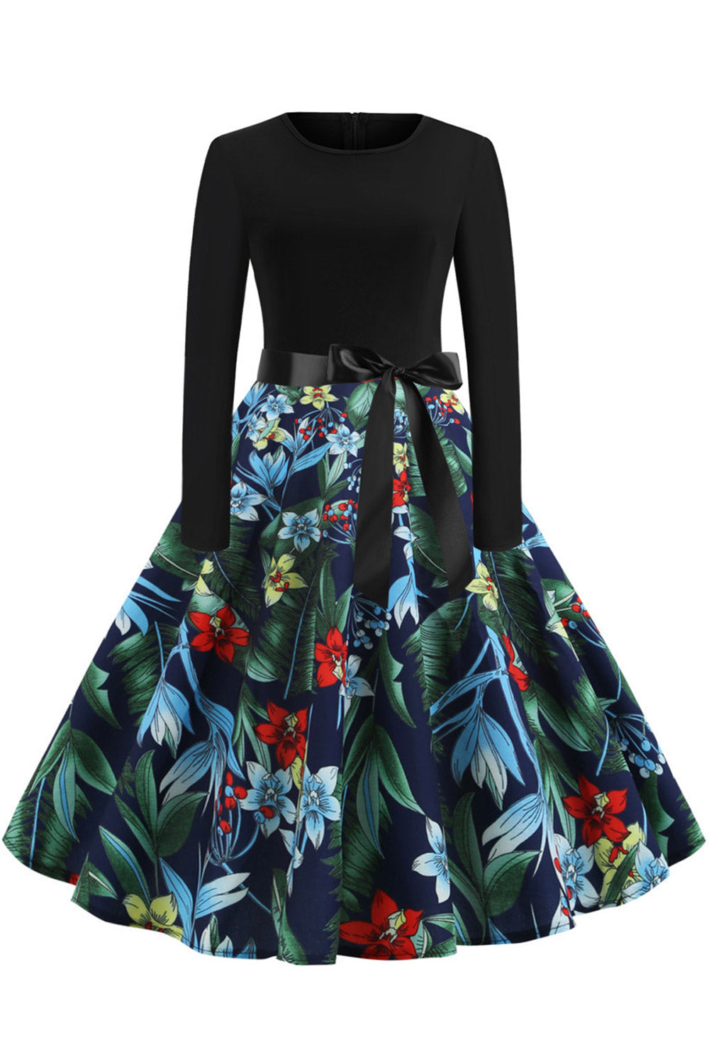 Women Round Neck Floral A-Line Dress
