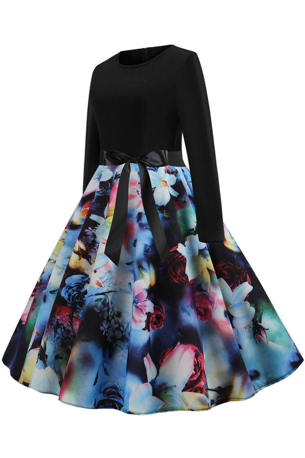 Women Round Neck Floral A-Line Dress
