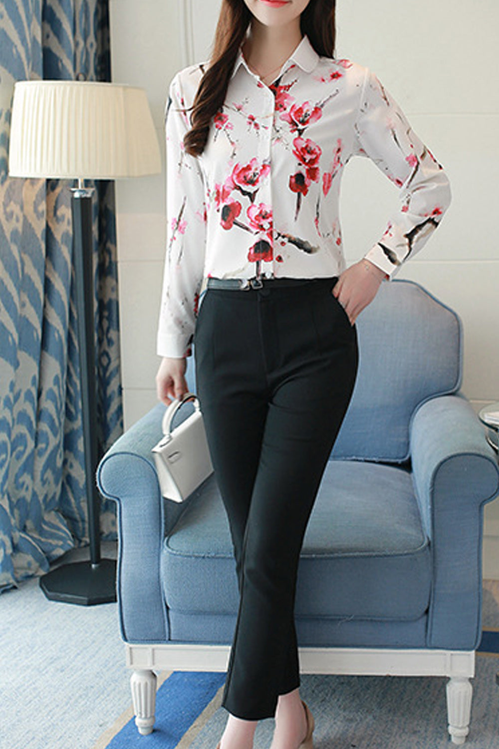 Women Collar Neck Button Down Printed Shirt