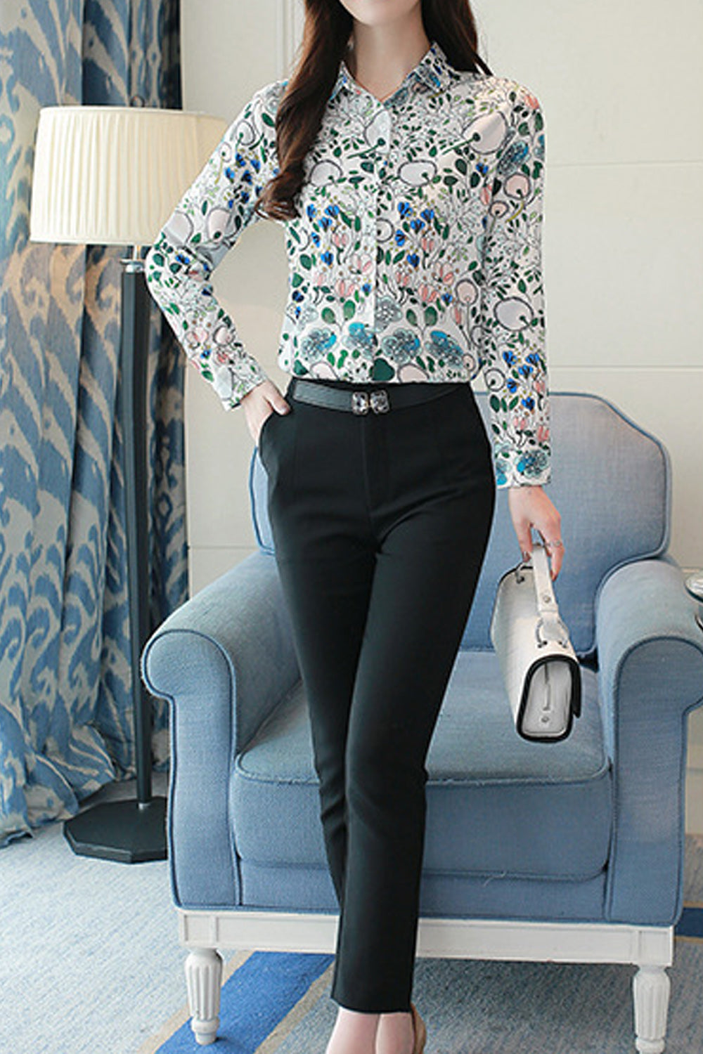 Women Collar Neck Button Down Printed Shirt