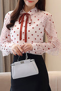 Women Polka Dot Long Sleeved Chiffon Shirt