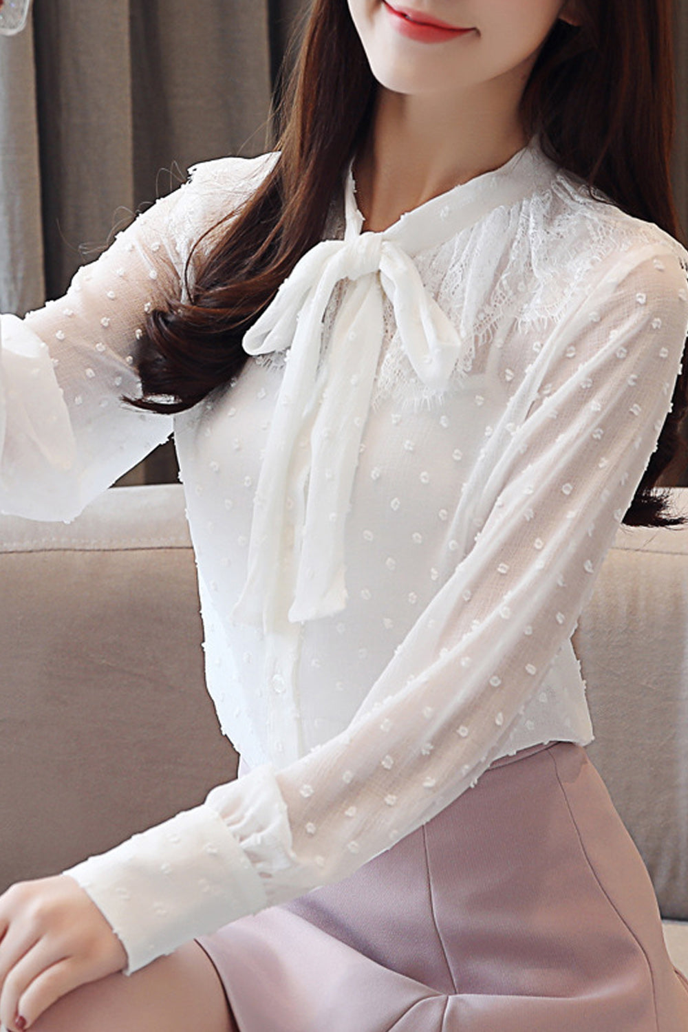 Women Elegant Long Sleeved Chiffon Shirt