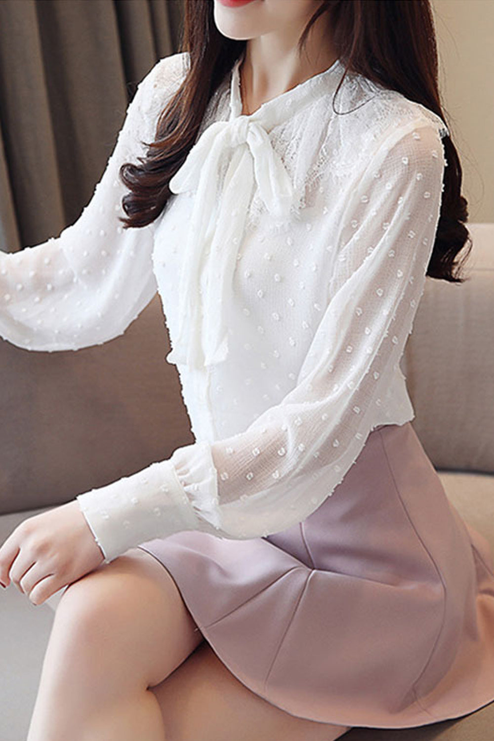 Women Elegant Long Sleeved Chiffon Shirt