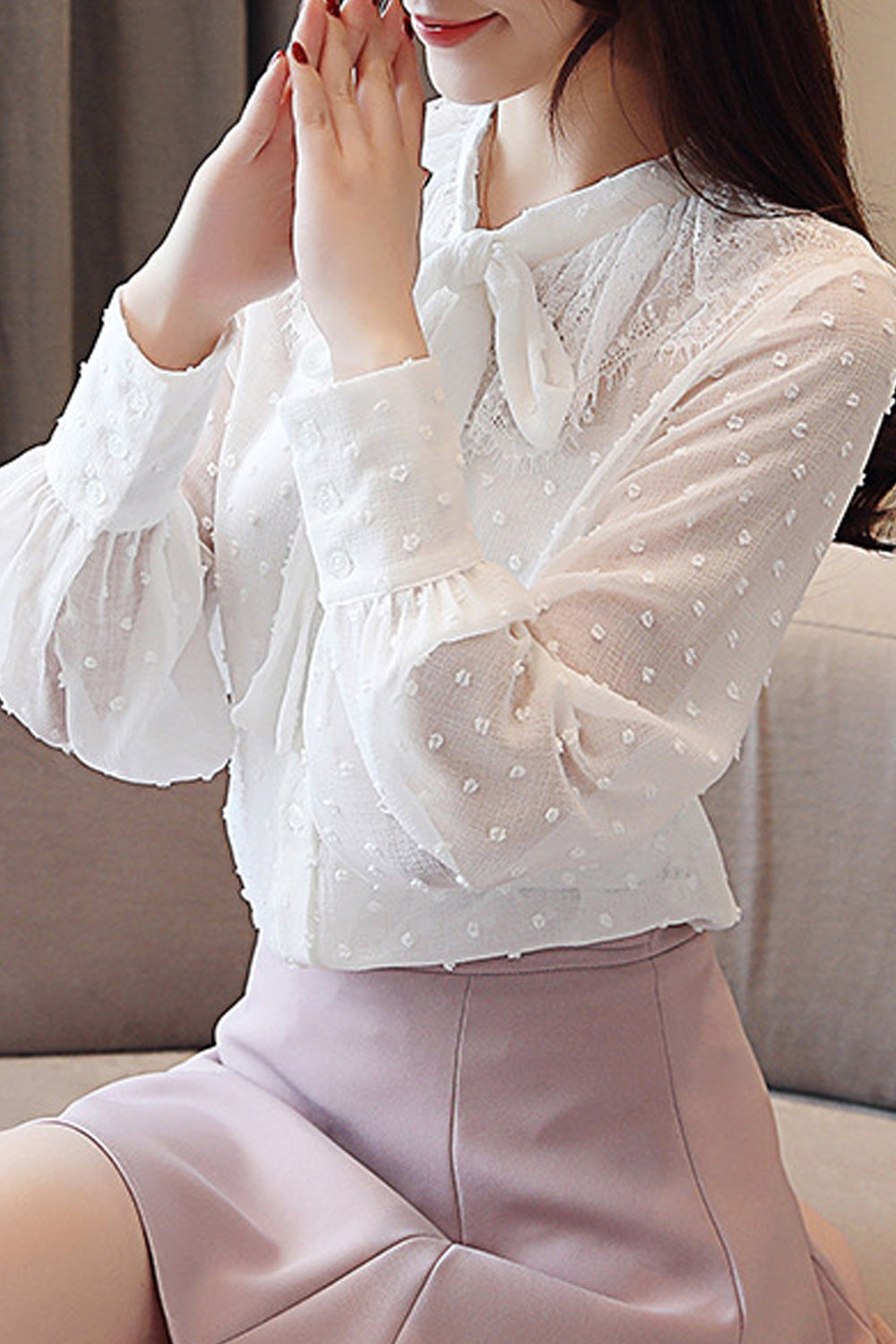 Women Elegant Long Sleeved Chiffon Shirt