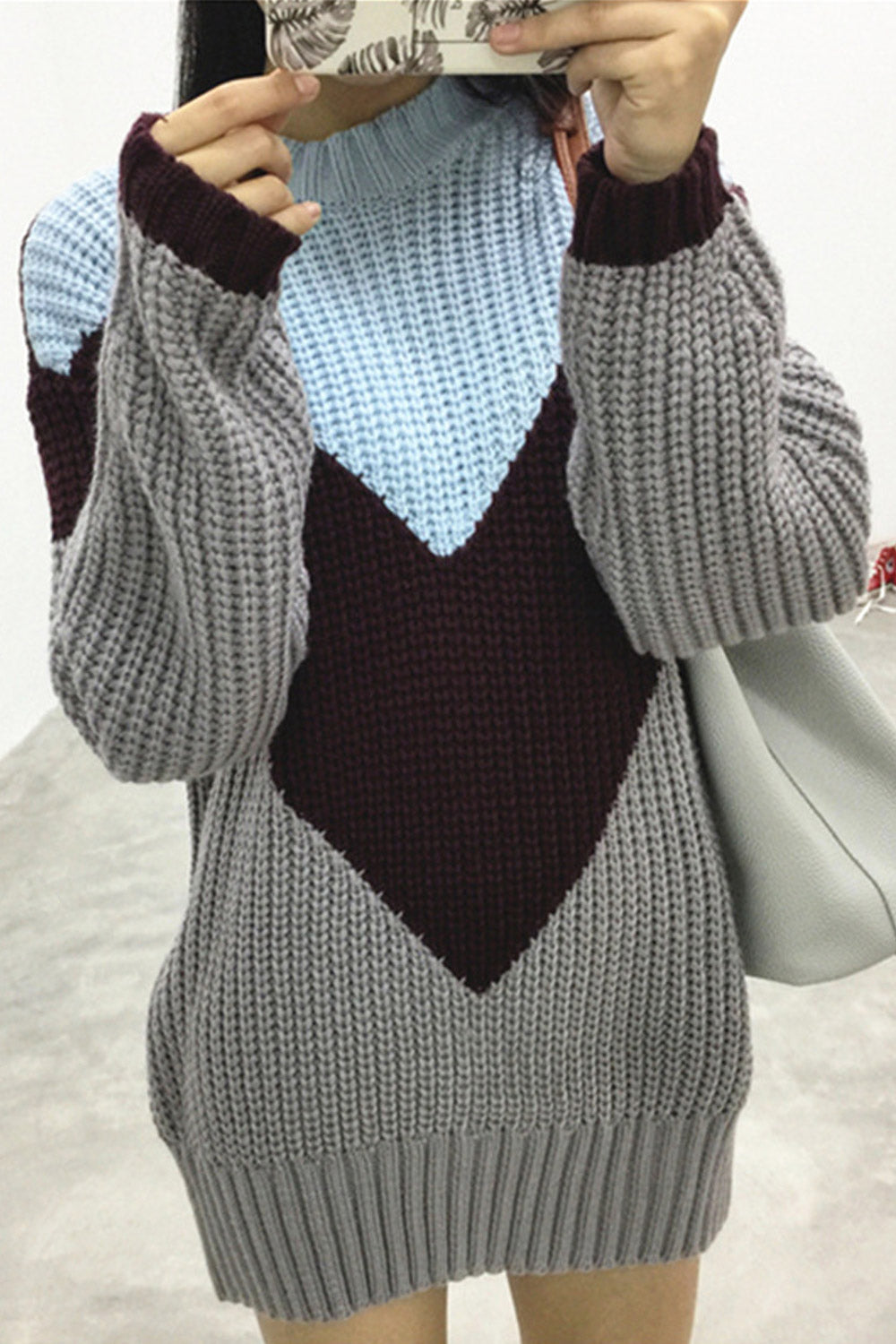 Women Contrast High Neck Stylish Winter Sweater