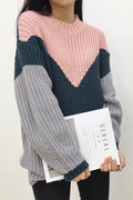 Women Contrast High Neck Stylish Winter Sweater