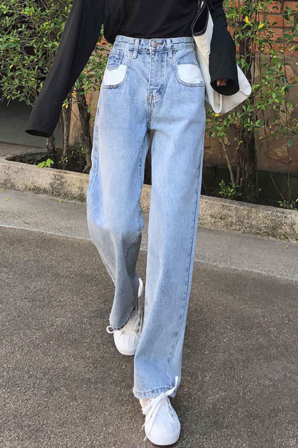 Women Belt Loops Solid Colored High Waist Modern Denim Jeans