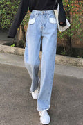Women Belt Loops Solid Colored High Waist Modern Denim Jeans