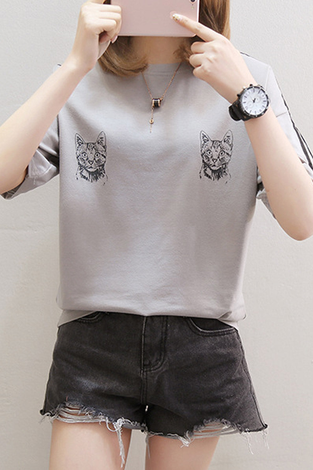 Women High Neck Short Sleeve Printed Top