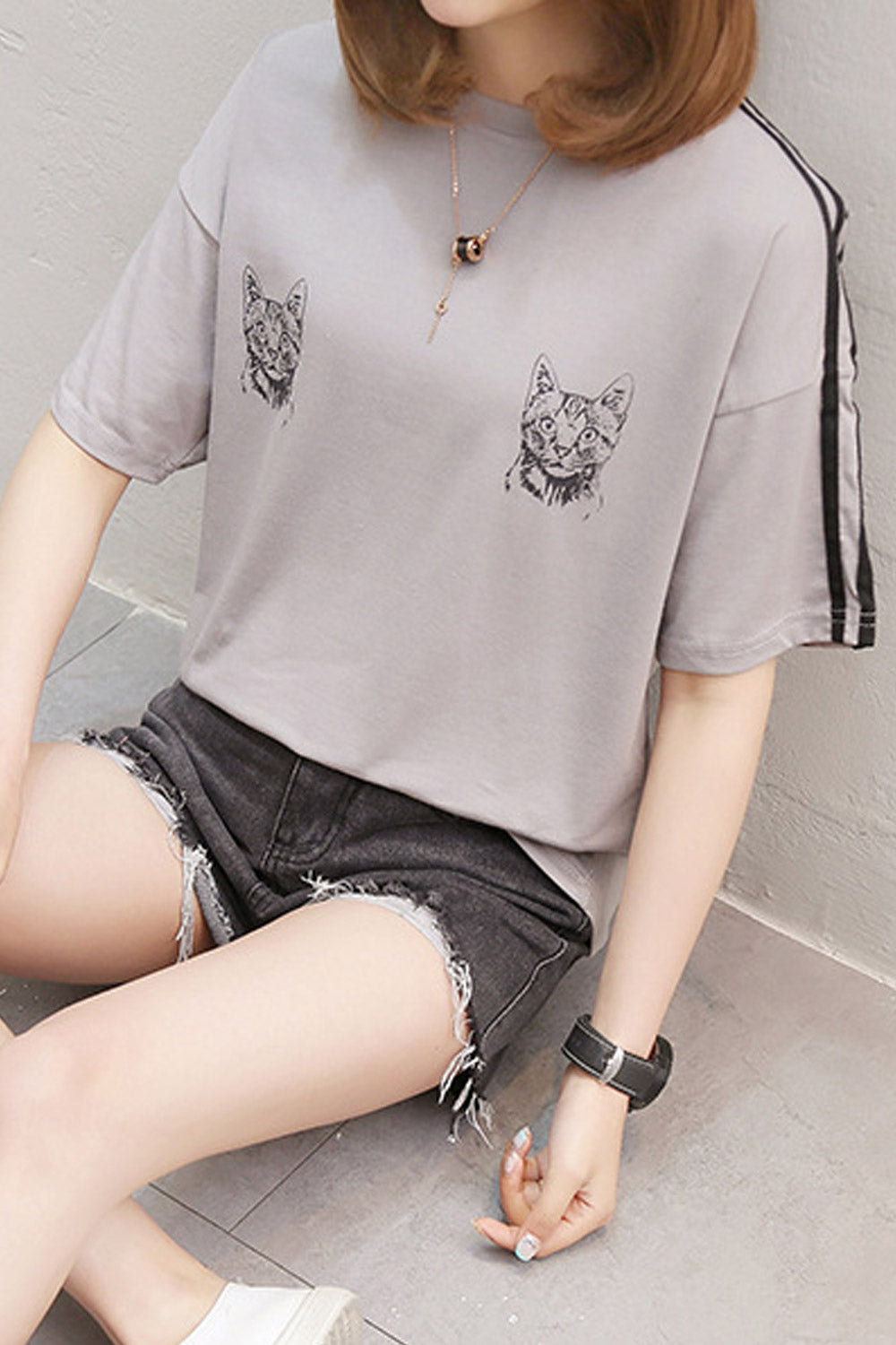 Women High Neck Short Sleeve Printed Top