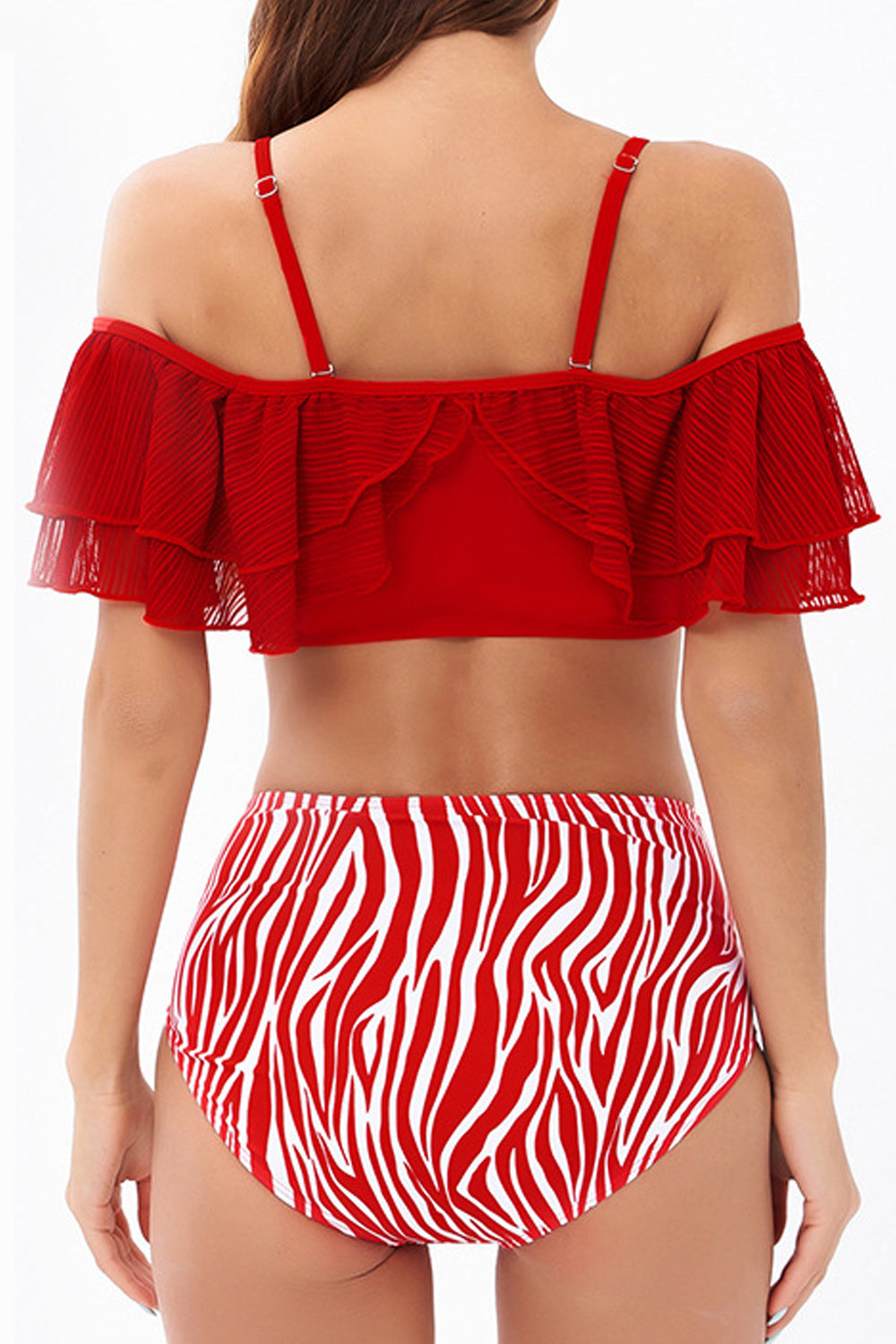 Women Magnificent Solid Colored Straped Shoulder High Waist Two-Piece Lovely Swimwear