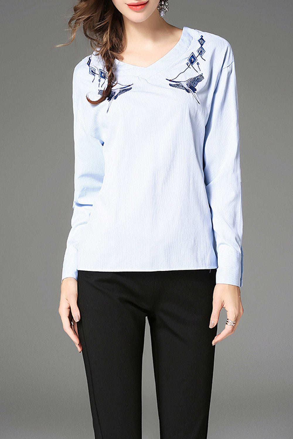 Women Embroidered V-Neck Stylish Shirt