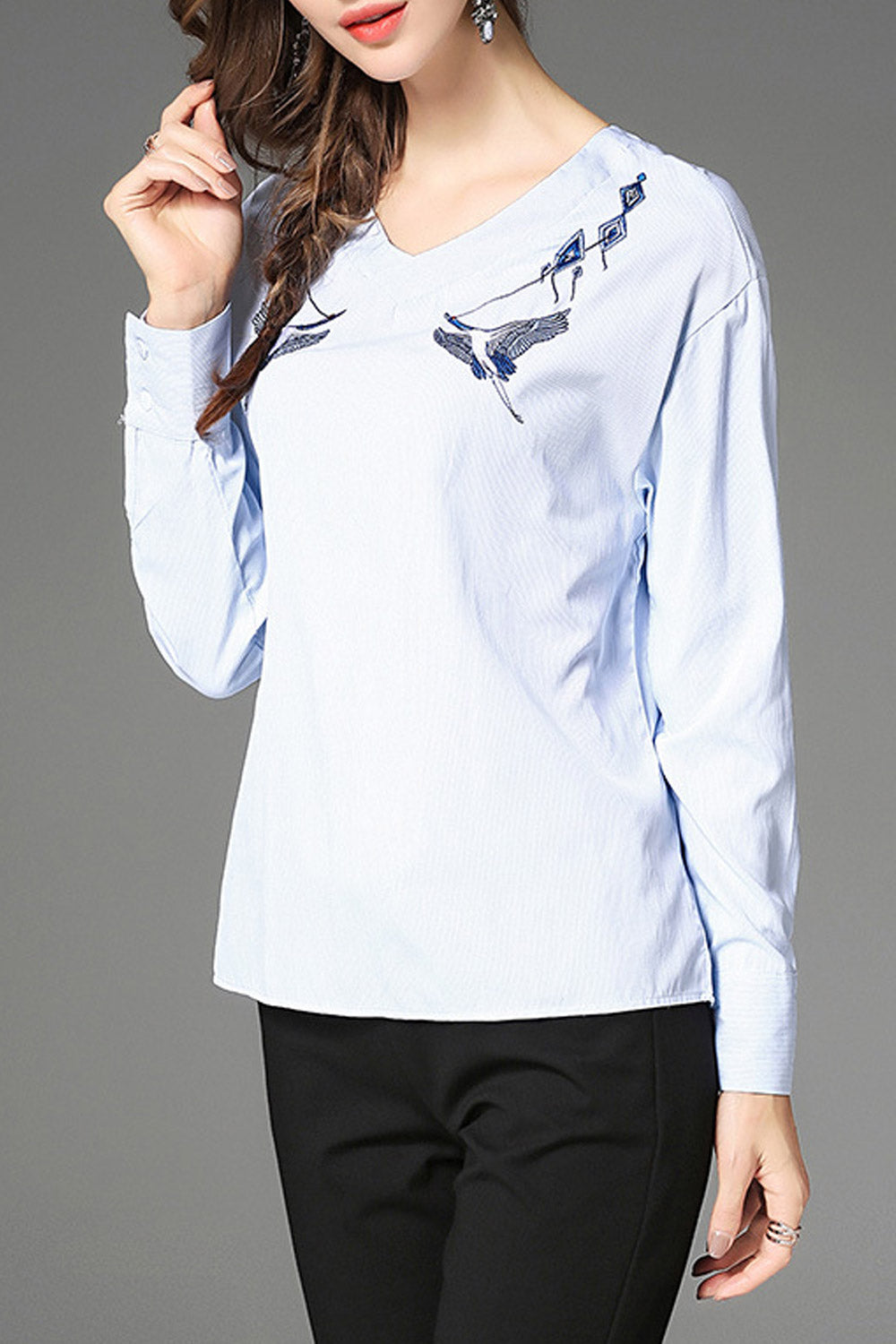 Women Embroidered V-Neck Stylish Shirt