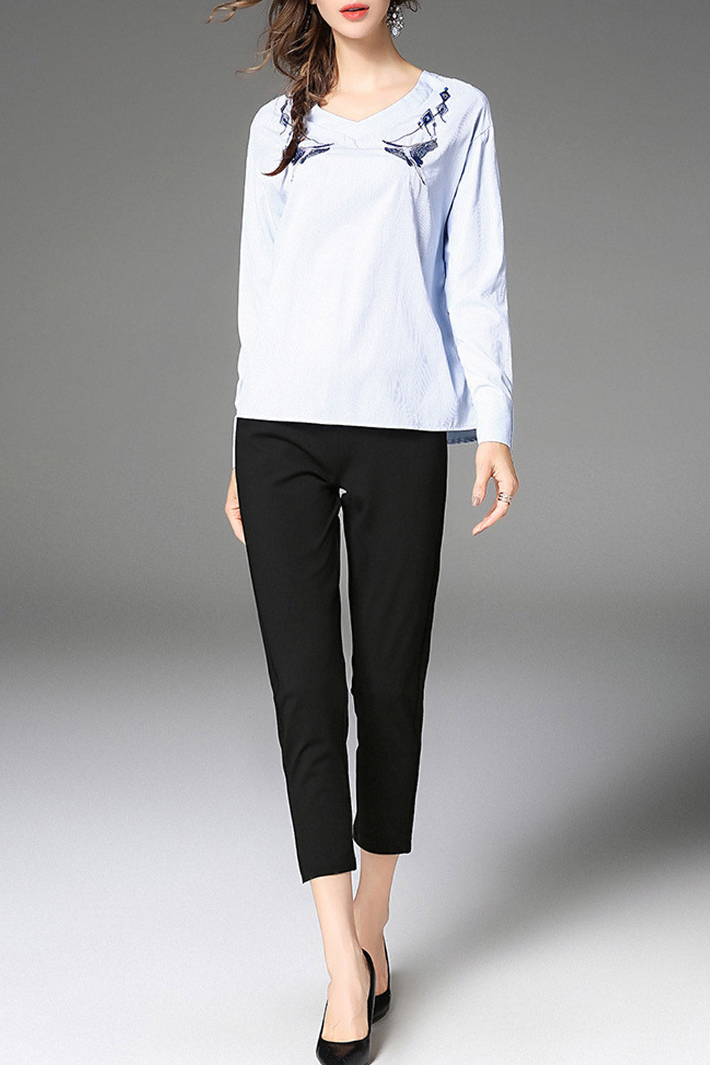 Women Embroidered V-Neck Stylish Shirt