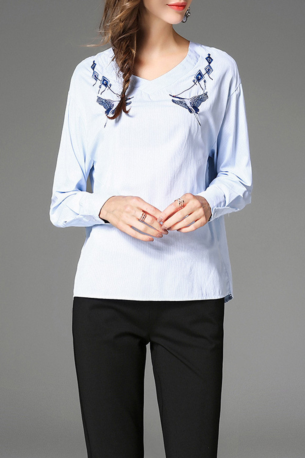 Women Embroidered V-Neck Stylish Shirt