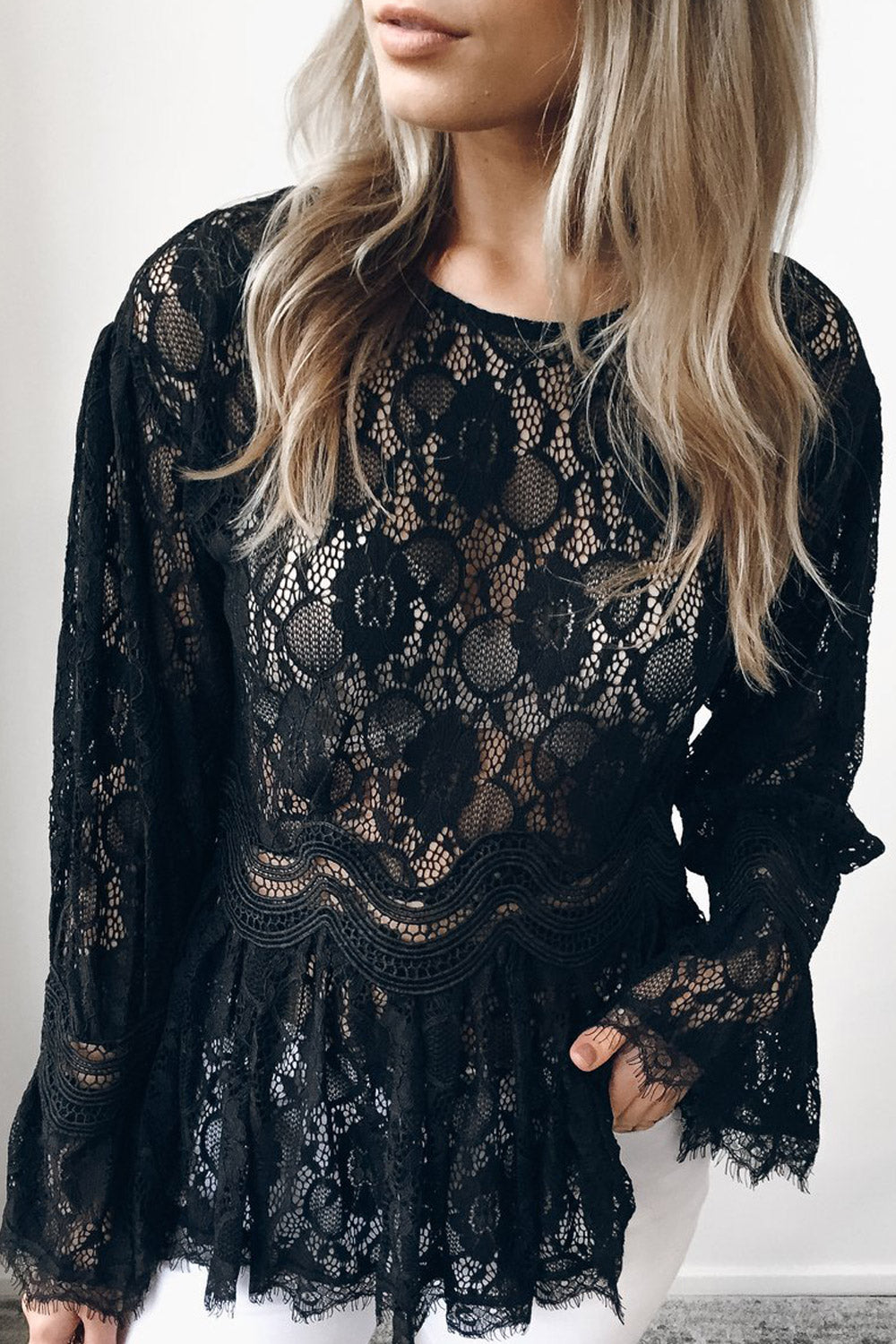 Women Warm Long Sleeve Pretty Lace Top