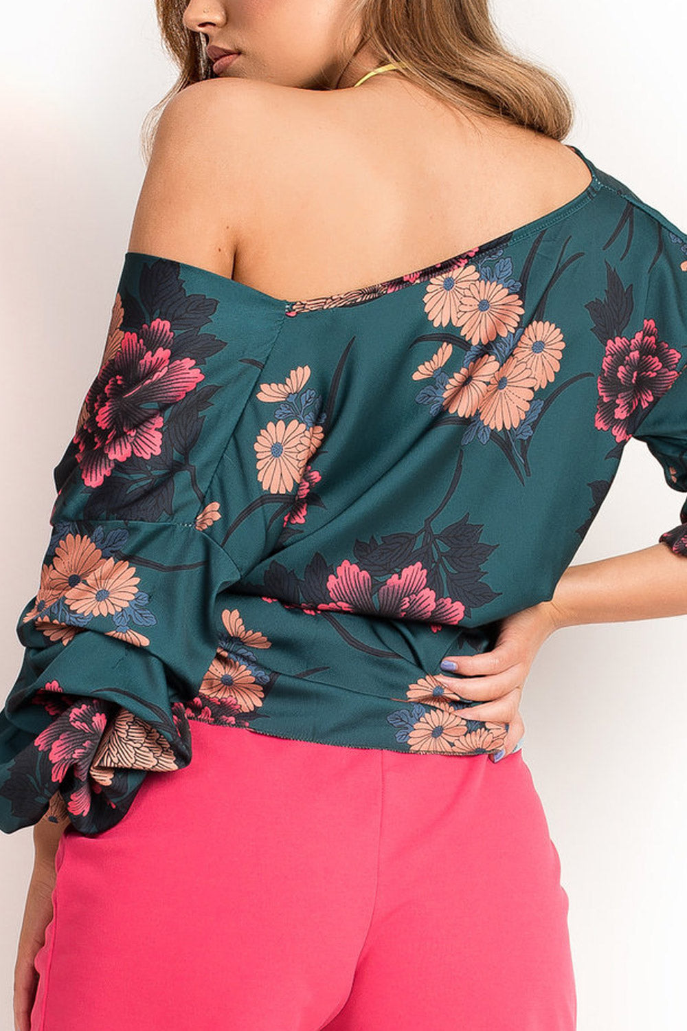 Women Printed Tie Belt Long Sleeved Top