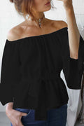 Women Elasticated Shoulder Solid Chiffon Top
