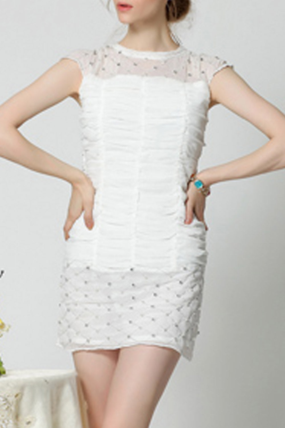 Women Decorated Sleeveless Pretty Short Dress