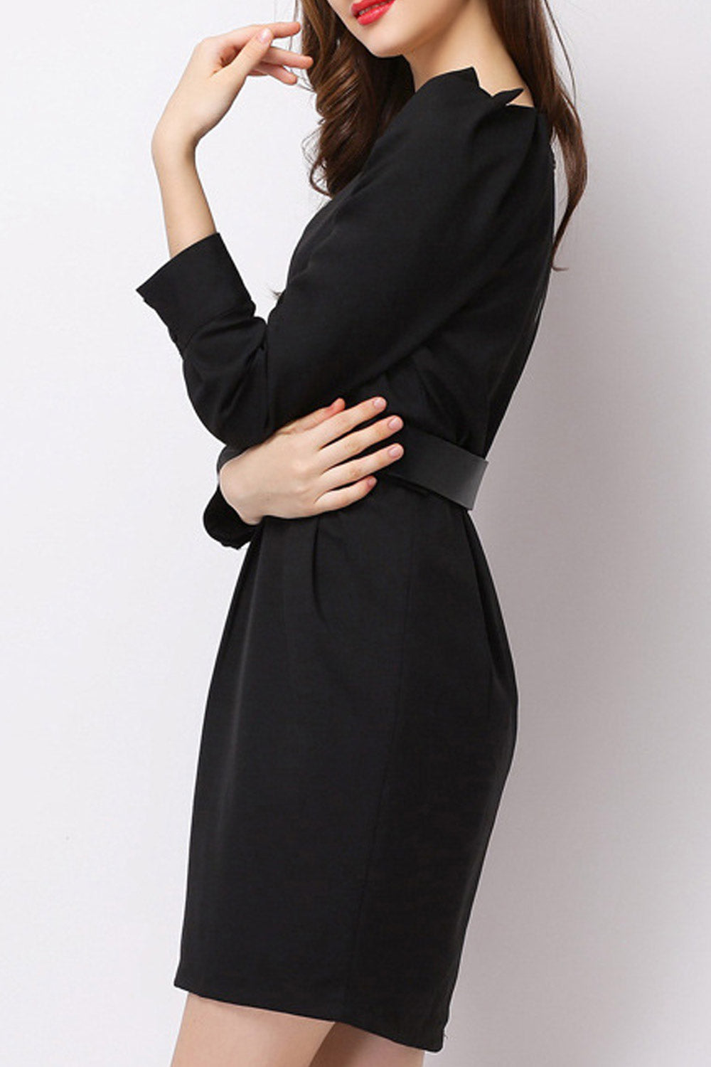 Women V-Neck Thick Waist Belt Fashion Dress