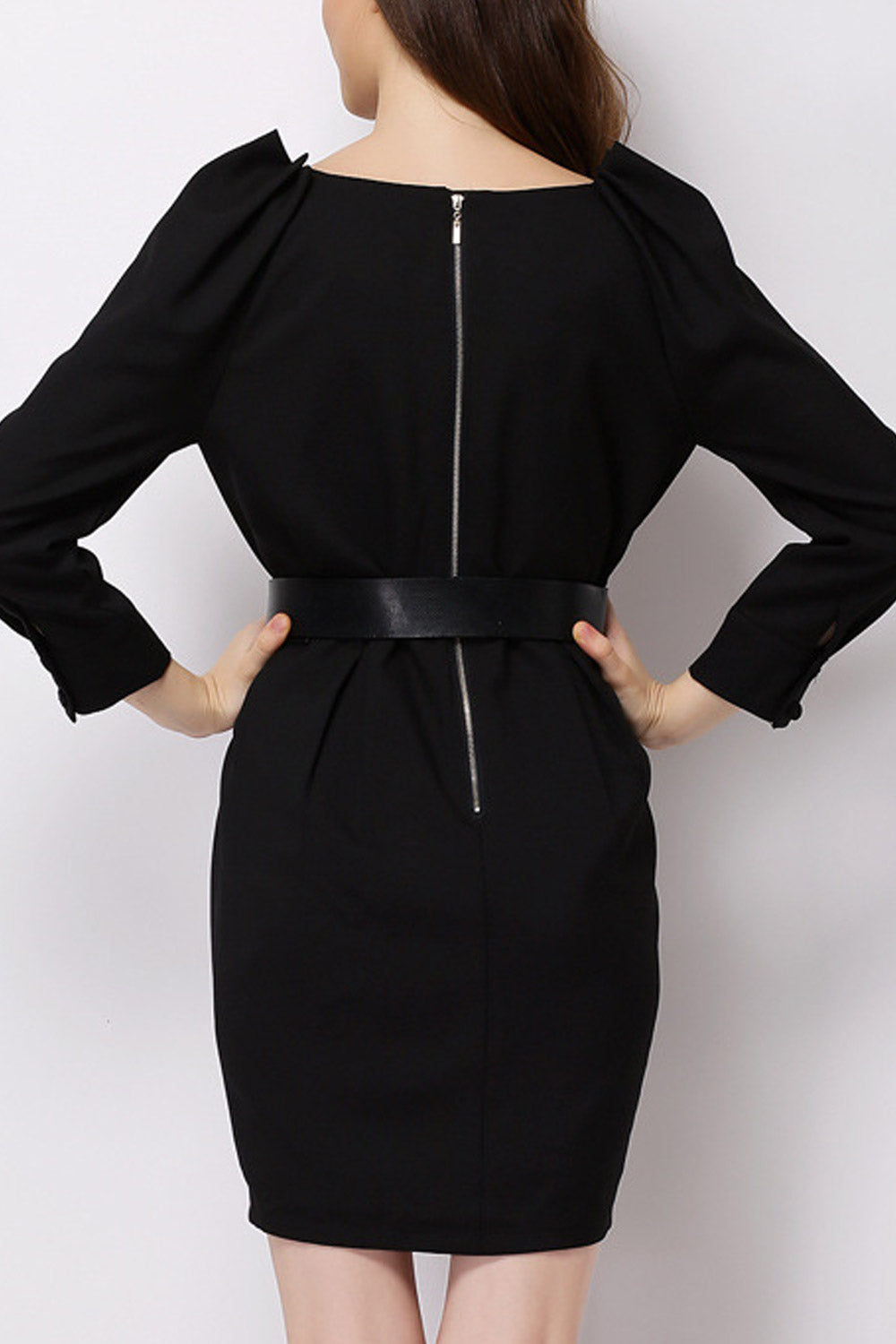 Women V-Neck Thick Waist Belt Fashion Dress