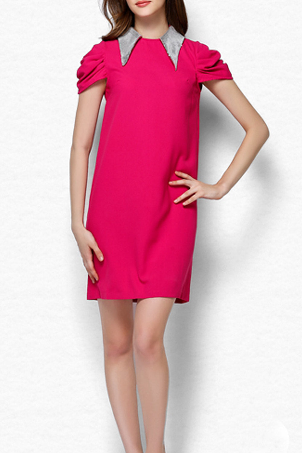 Women High Neck Small Sleeve Shift Dress