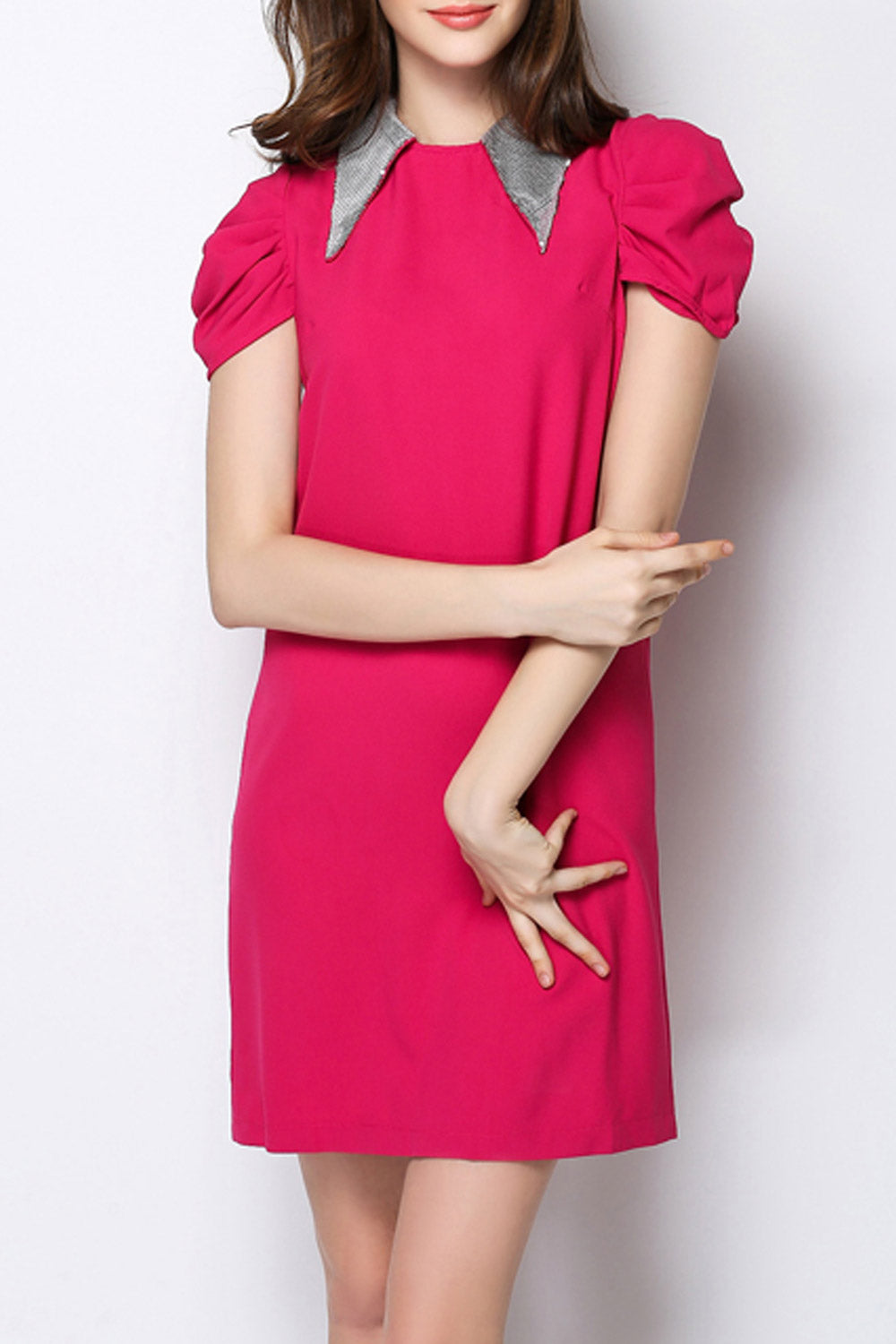 Women High Neck Small Sleeve Shift Dress