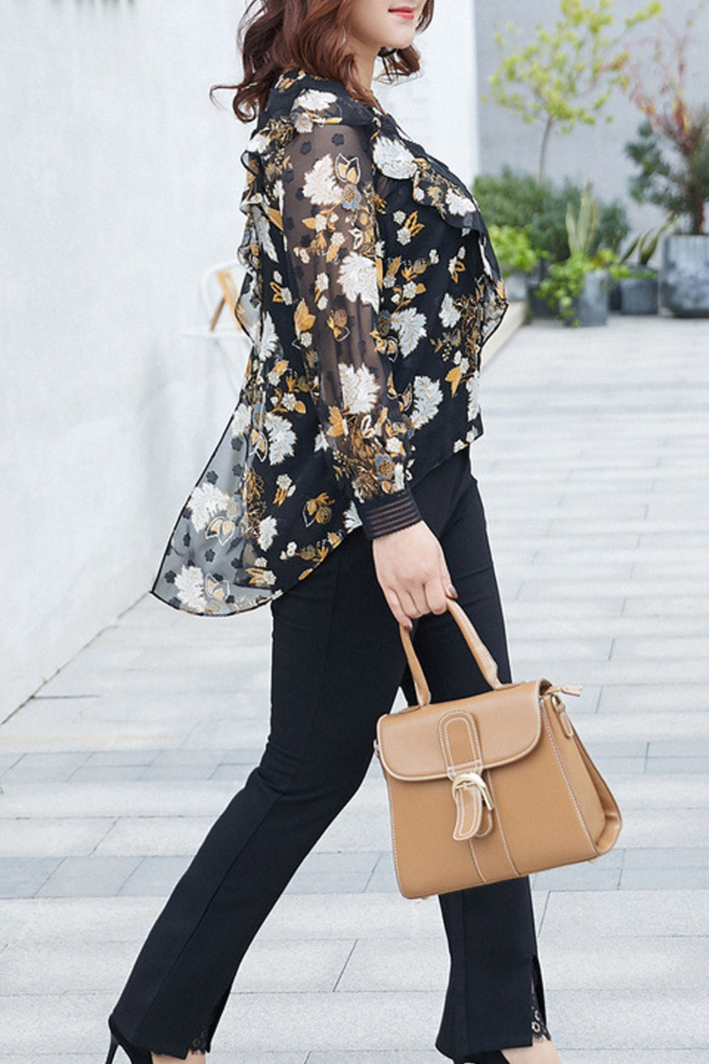 Women Plus High Neck Loose Printed Top