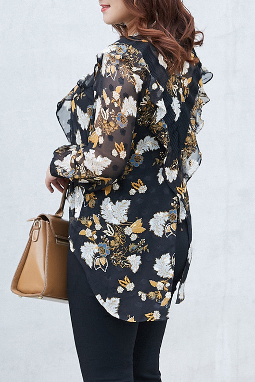 Women Plus High Neck Loose Printed Top