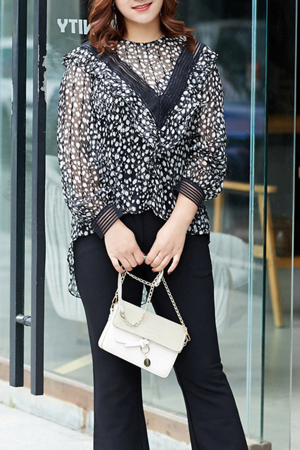 Women Plus High Neck Loose Printed Top