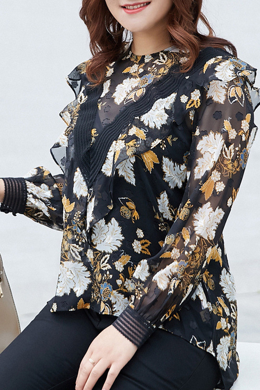 Women Plus High Neck Loose Printed Top
