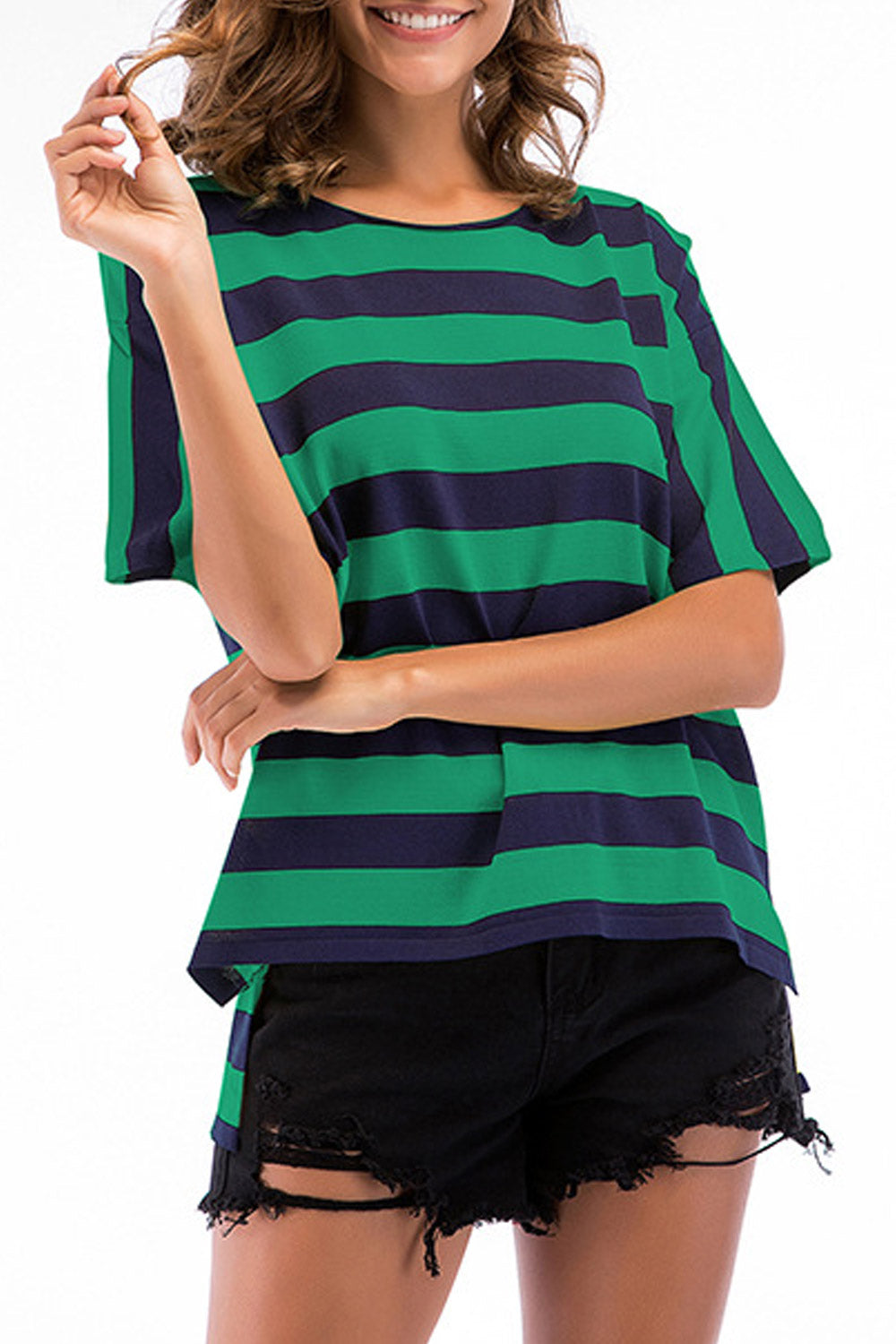 Women Tie Back Loose Striped T-Shirt