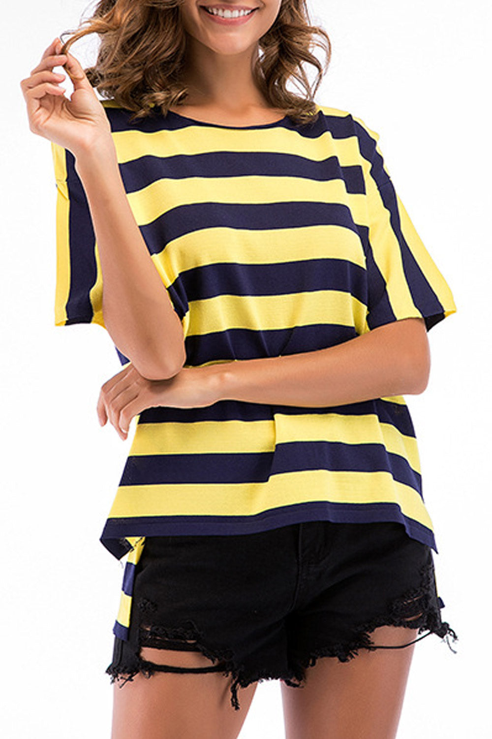Women Tie Back Loose Striped T-Shirt