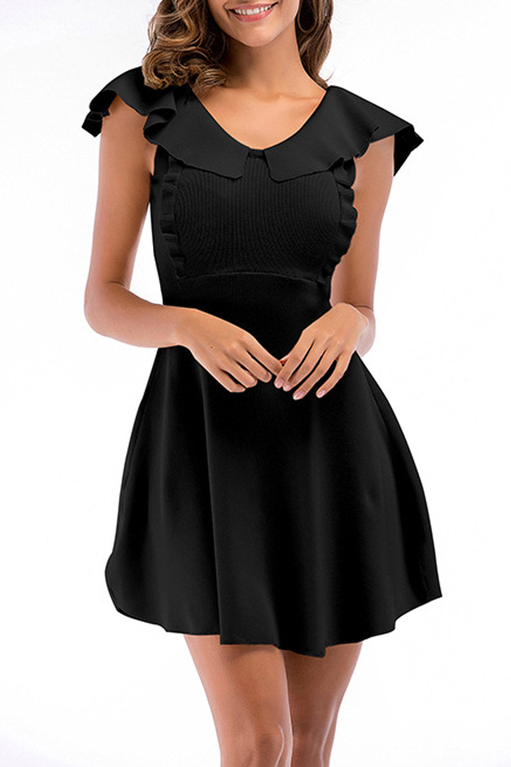 Women Ruffled V-Neck Stylish Short Dress