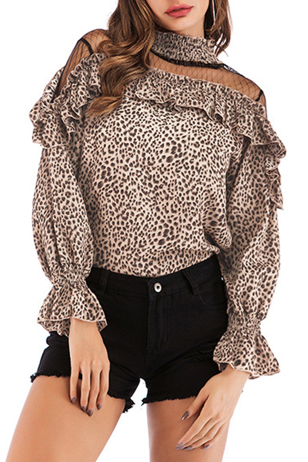 Women High Neck Ruffled Chiffon Top