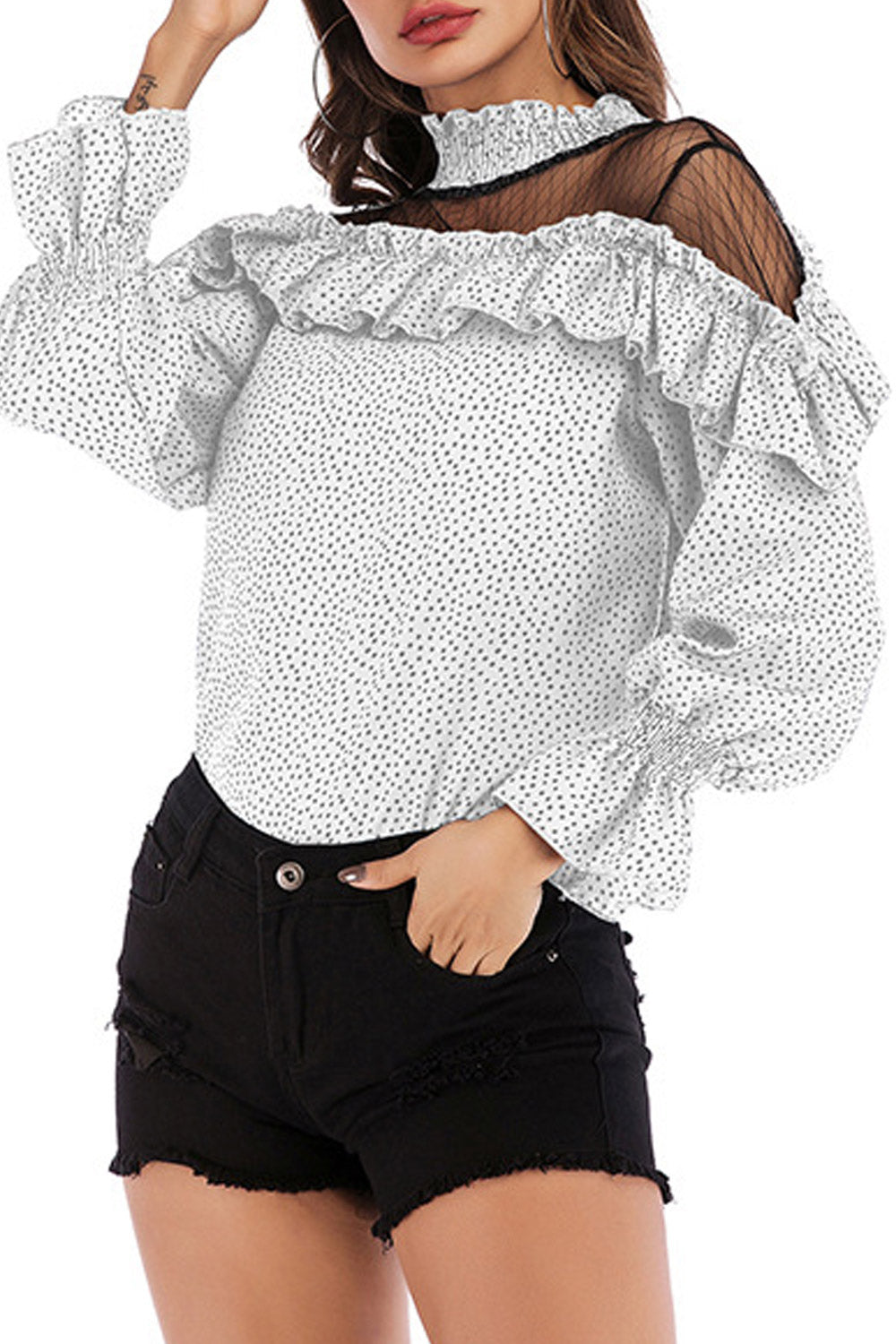 Women High Neck Ruffled Chiffon Top