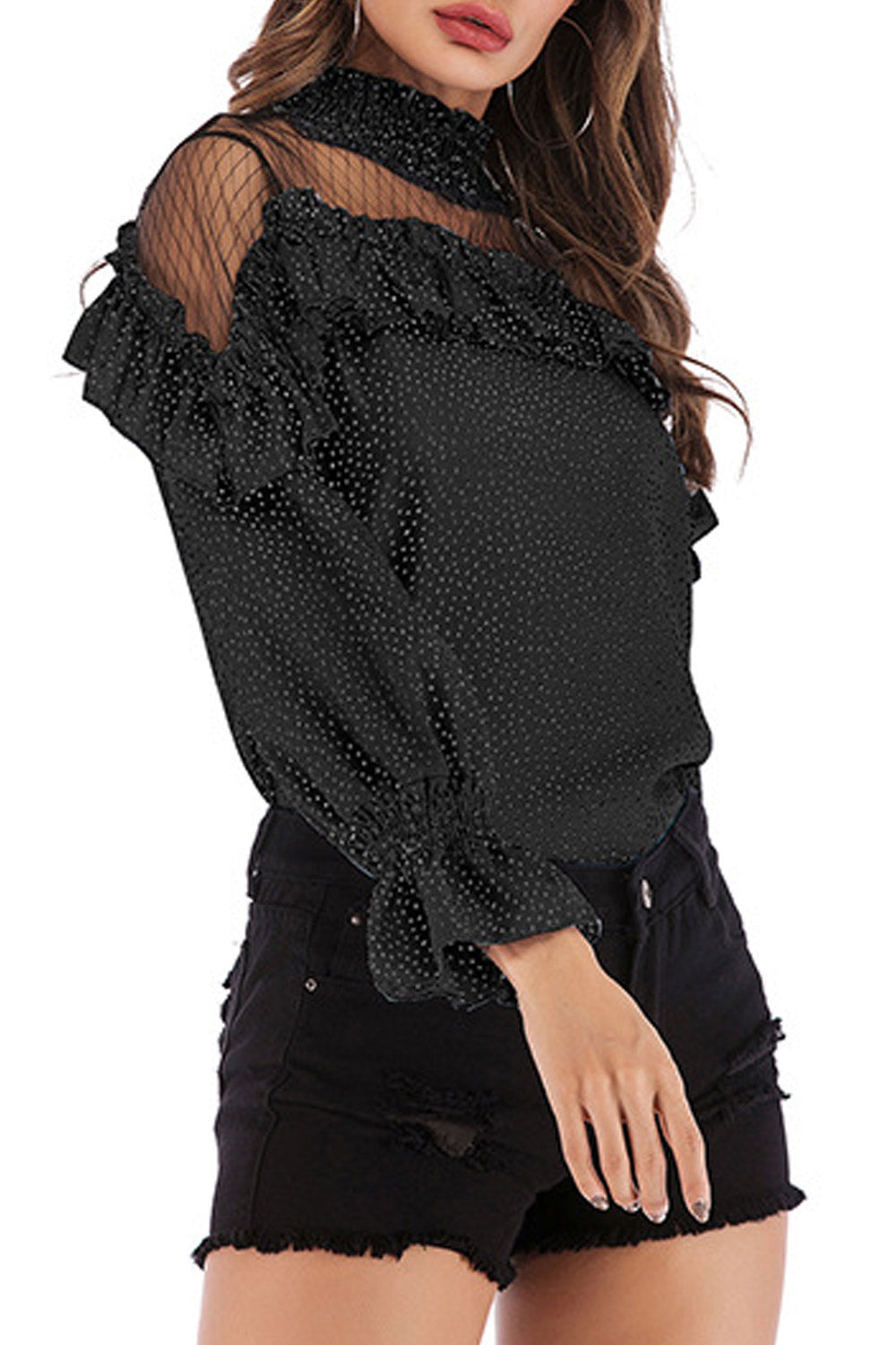 Women High Neck Ruffled Chiffon Top