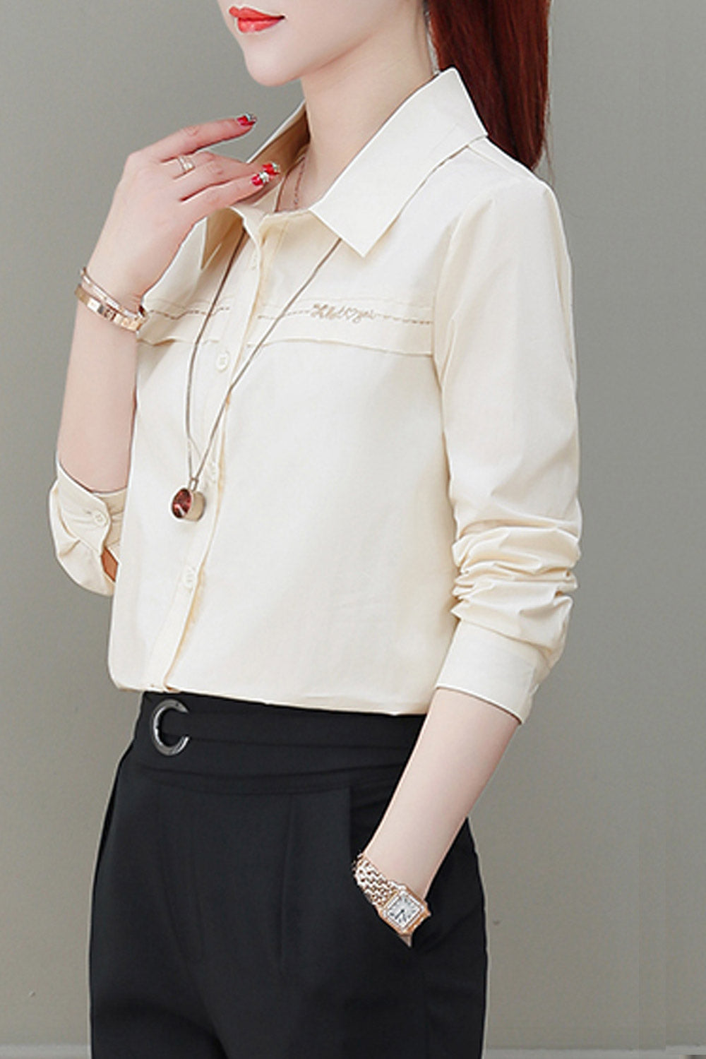 Women Long Sleeved Solid Colored Shirt