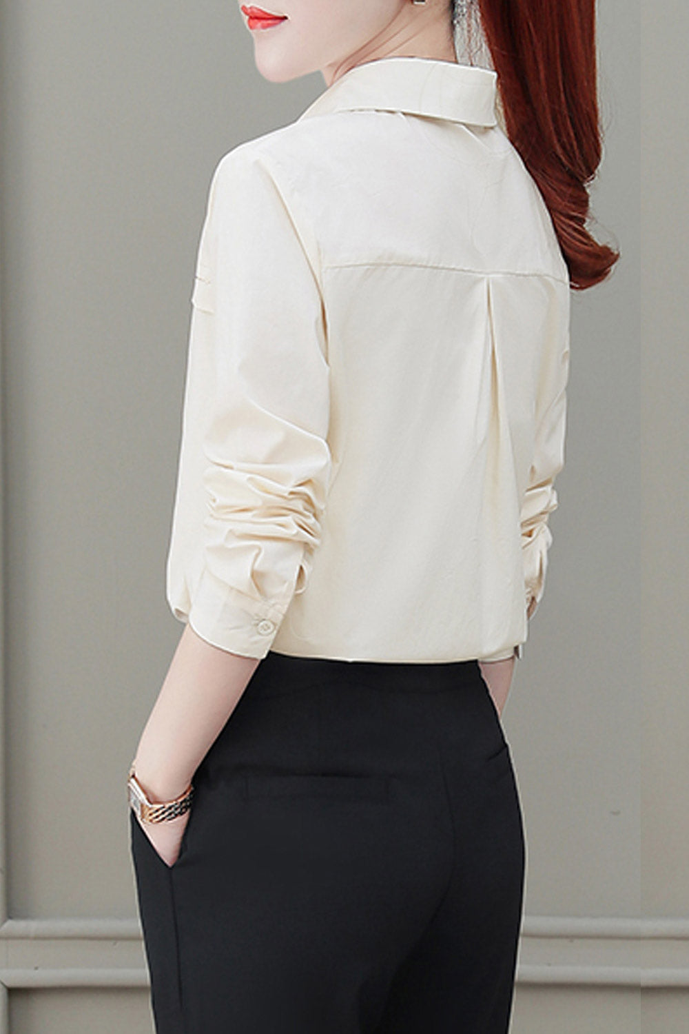 Women Long Sleeved Solid Colored Shirt