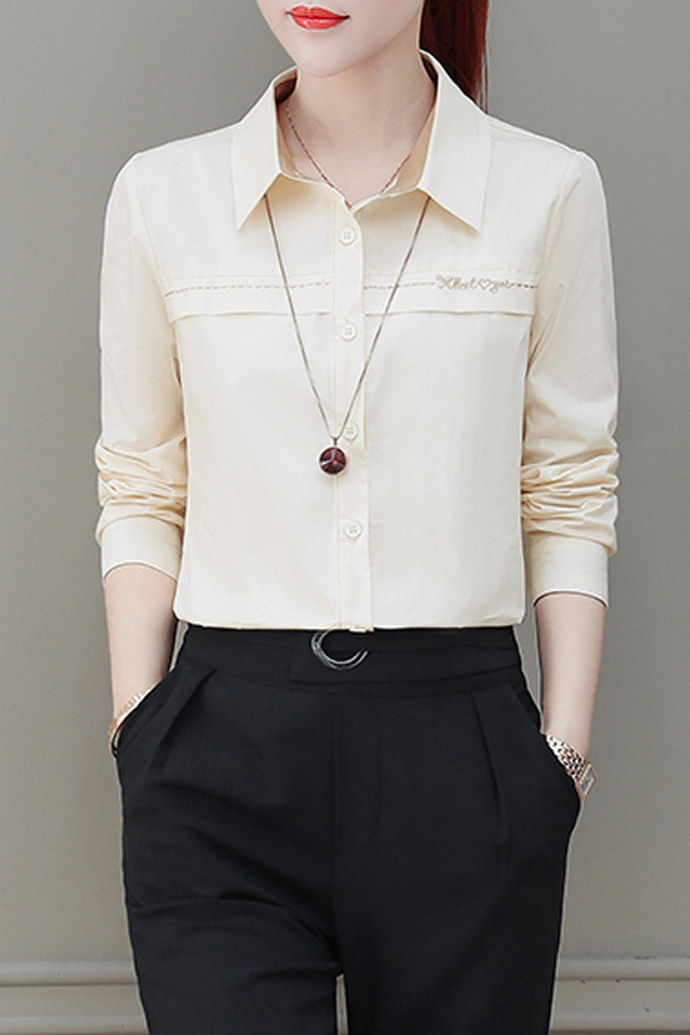 Women Long Sleeved Solid Colored Shirt