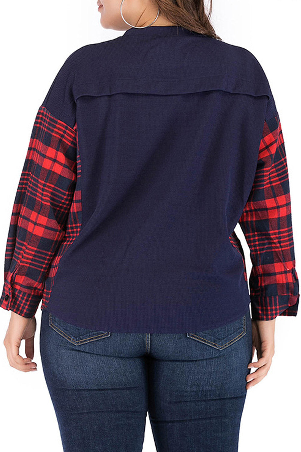 Women Plus High Neck Classic Plaid Shirt