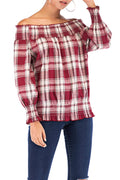 Women Off Shoulder Elasticated Plaid Shirt