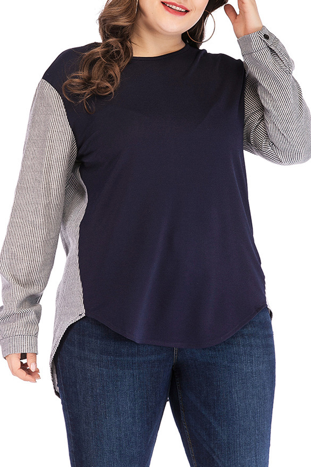 Women Plus Striped High Low Hem T-Shirt