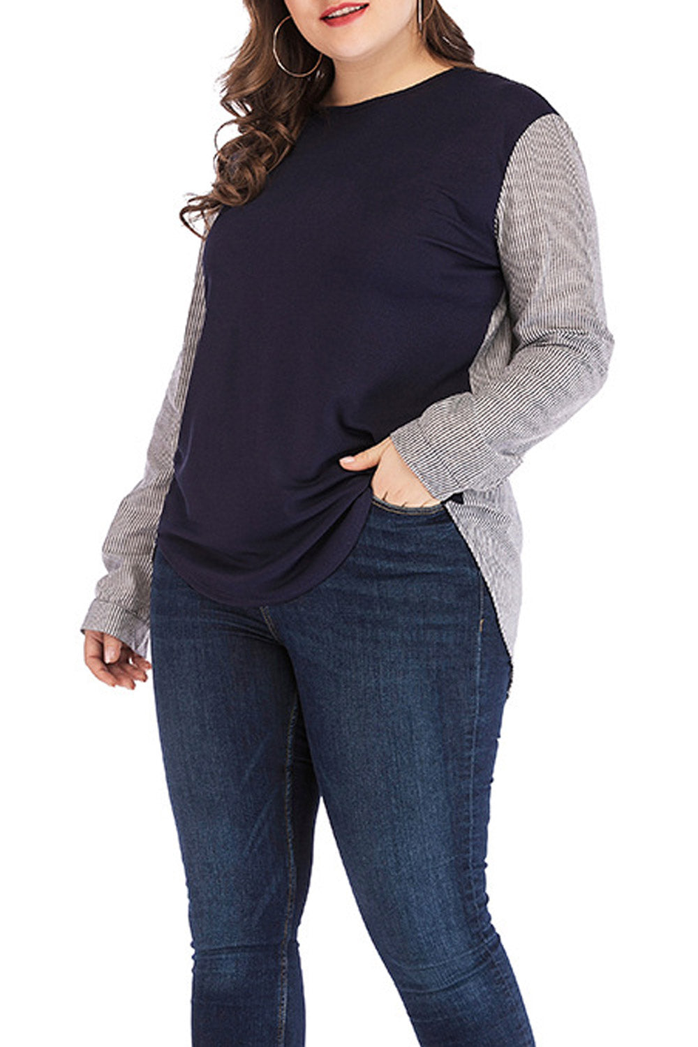 Women Plus Striped High Low Hem T-Shirt