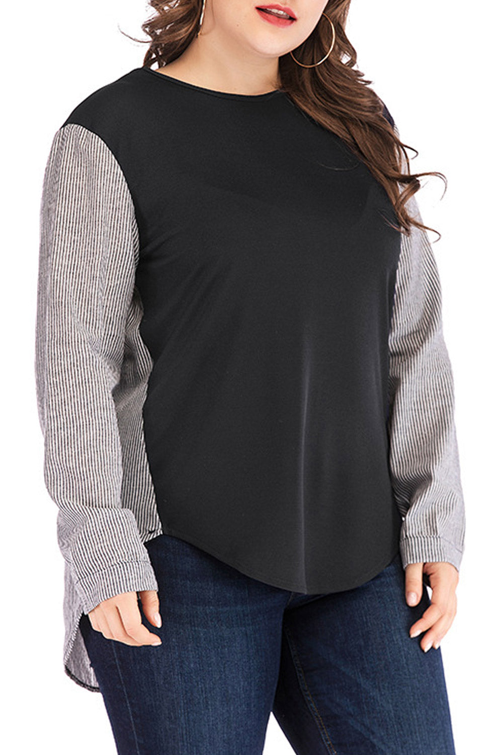 Women Plus Striped High Low Hem T-Shirt