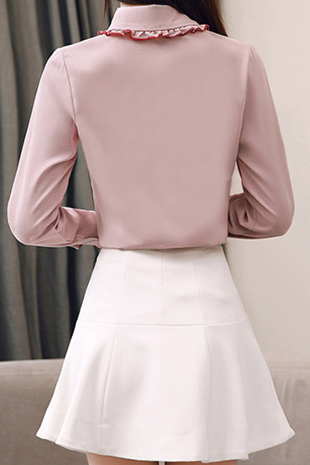 Women Bow Tie Long Sleeve Chiffon Shirt