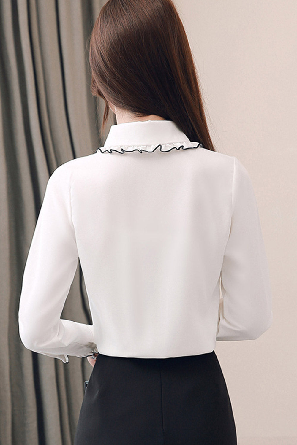 Women Bow Tie Long Sleeve Chiffon Shirt