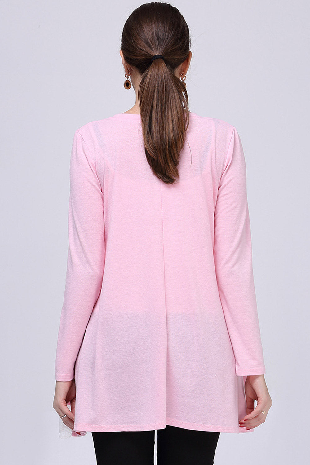 Women Long Sleeved Lace Hem Stylish Top