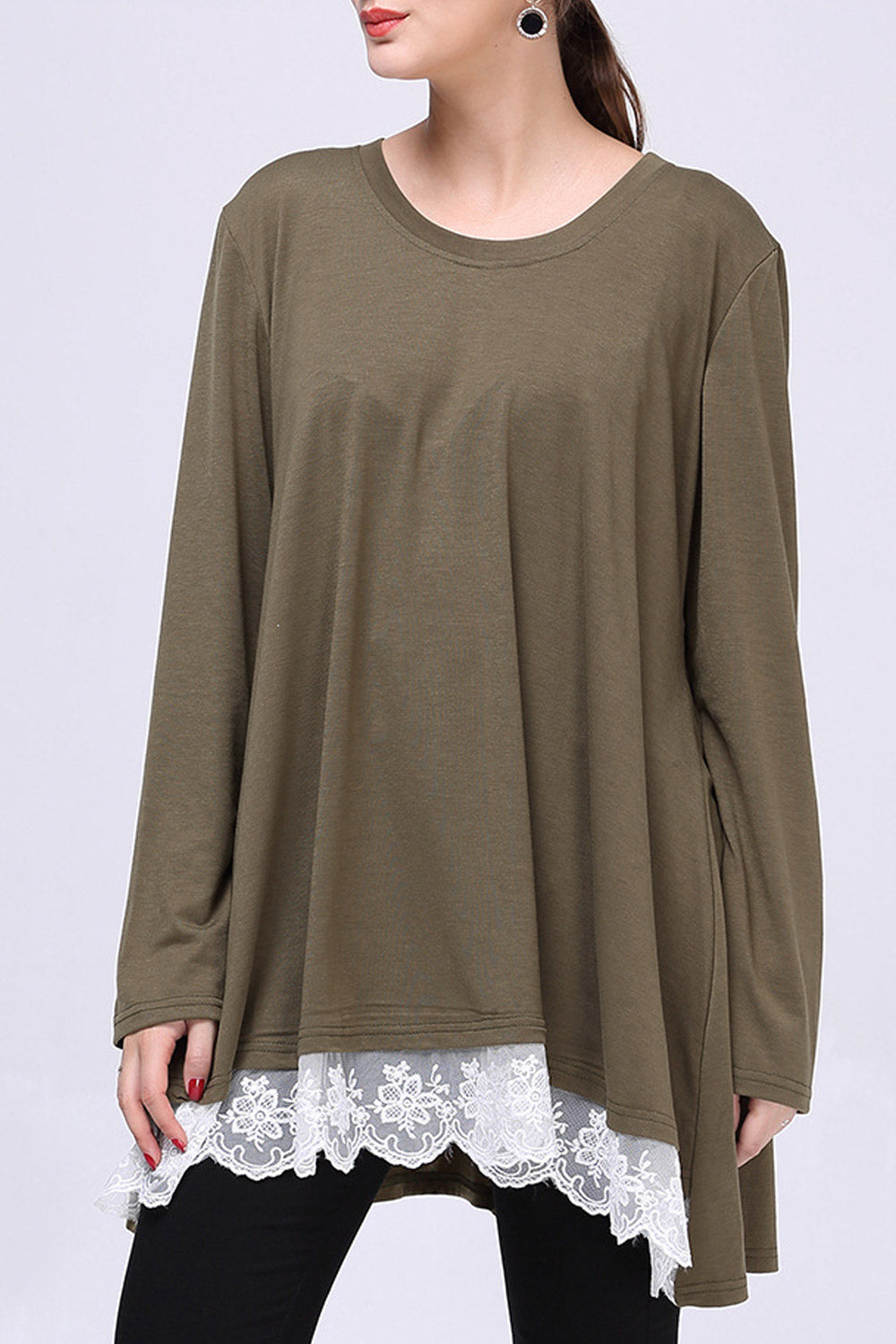 Women Long Sleeved Lace Hem Stylish Top
